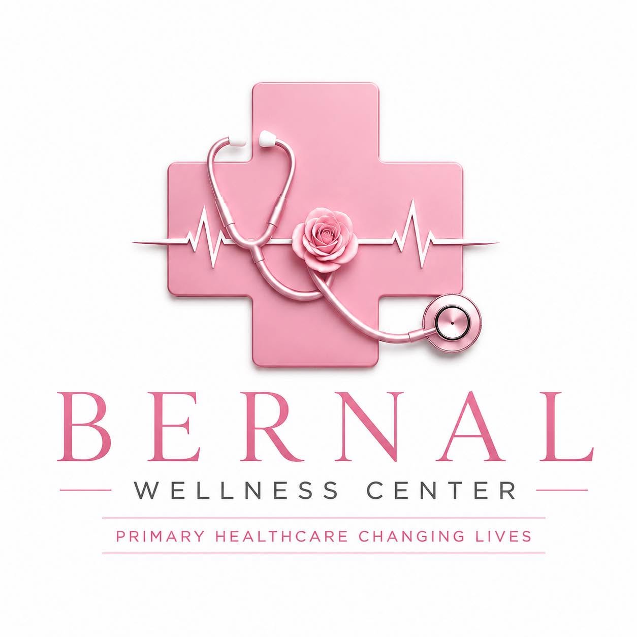 Bernal Wellness Center - a pink medical cross with a stethoscope, rose, and heartbeat line